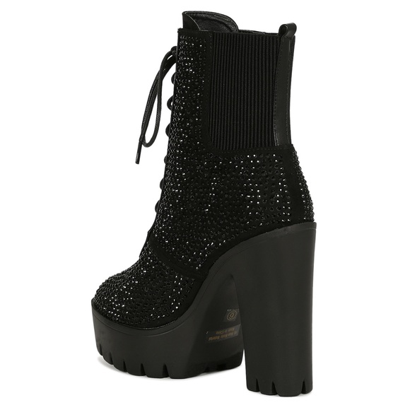 Rhinestone Embellished Lace-Up Lug Combat Boot - Picture 4 of 6